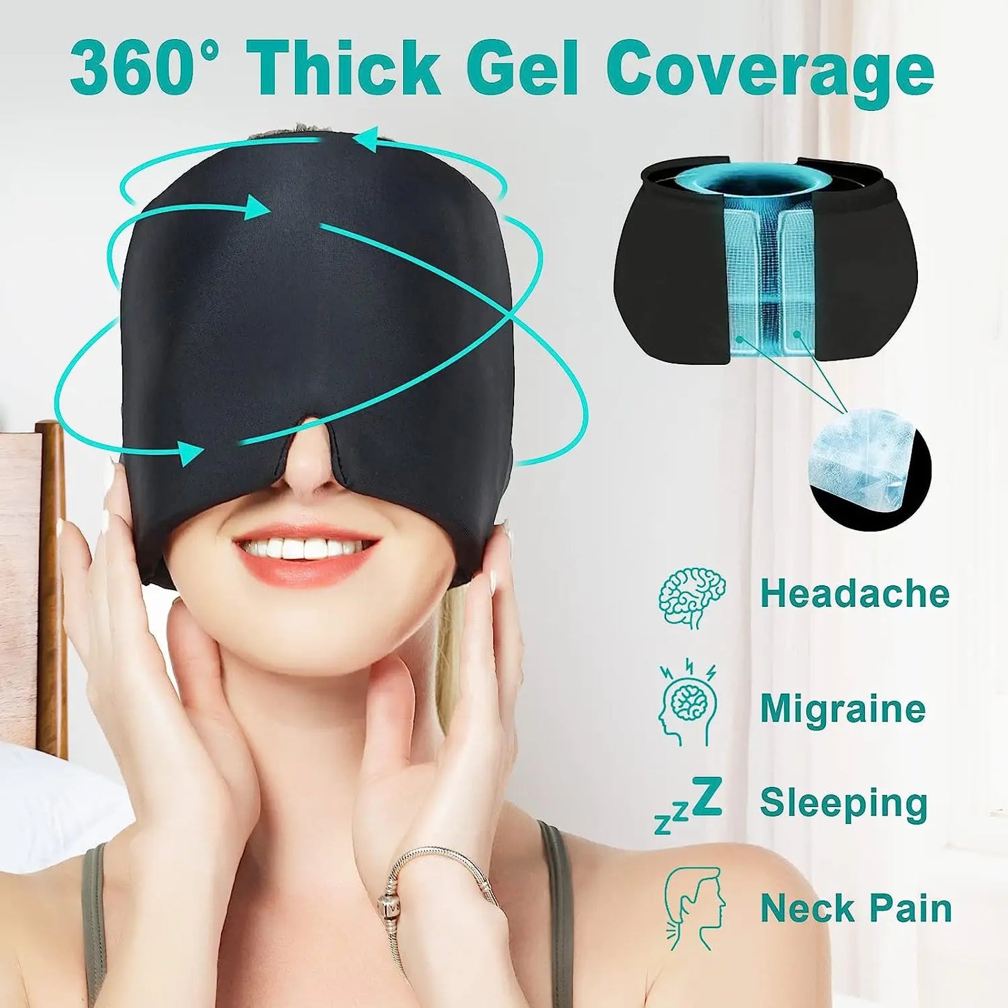 Migraine Headache Relief Compression Hat with Cold Gel Therapy